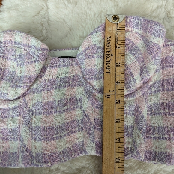 Zara tweed bustier corset top pink purple white small - Picture 10 of 10